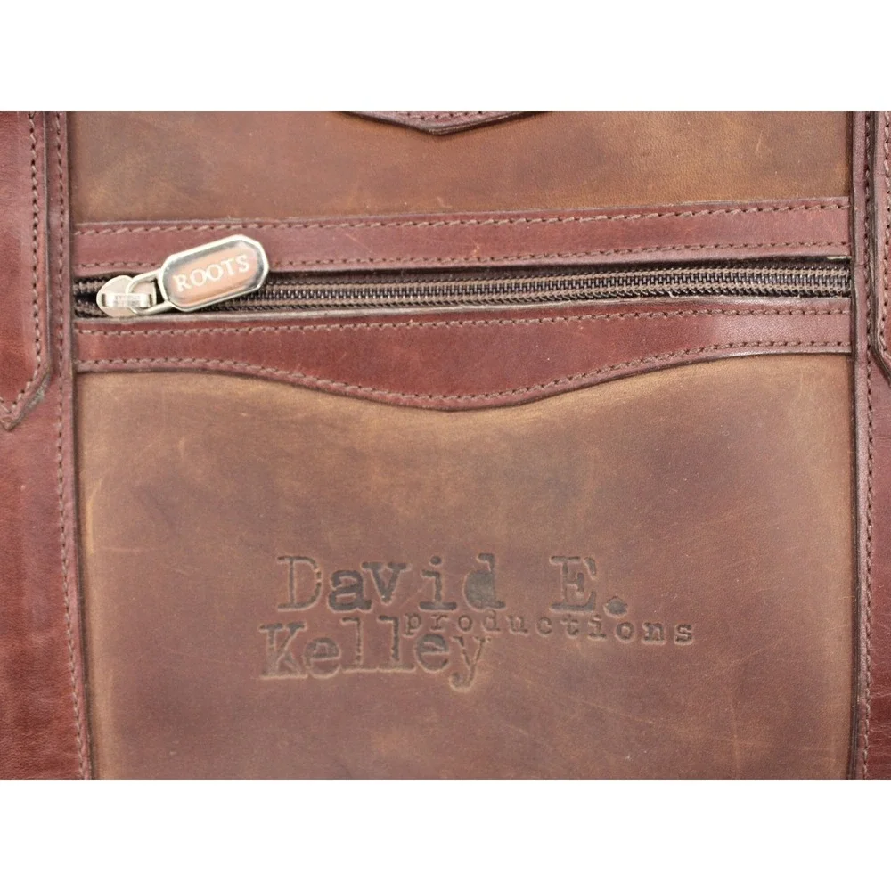 Roots Brown Leather Duffle Bag David E Kelley Productions Weekender Travel Bag